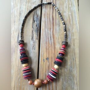 Colorful Wooden Beaded Statement Necklace